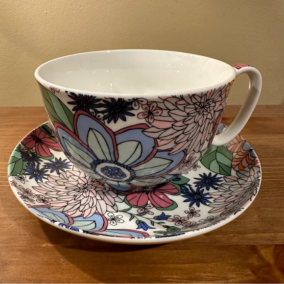 Gracie China By Coastline Imports Cup & Saucer Colorful Floral Pattern - Picture 1 of 5